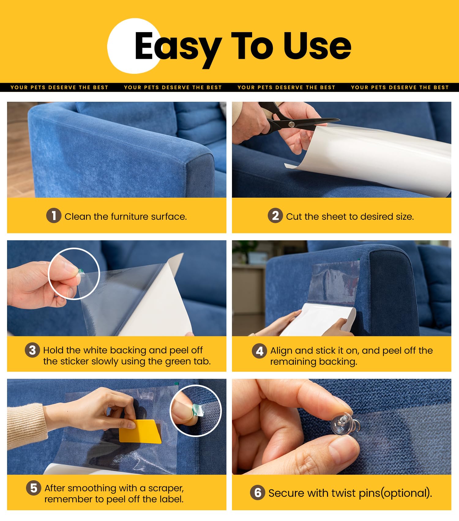 Conlun Cat Scratch Furniture Protector-12 Pack Single Side Couch Protector, Clear Anti Cat Furniture Protector,Training Tape, 12